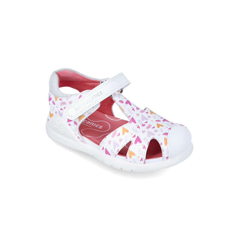 Biomecanics Sandale 242231B-1 Detské kožené sandále Biomecanics Sandalia Corazones, biele – Obrázok 1